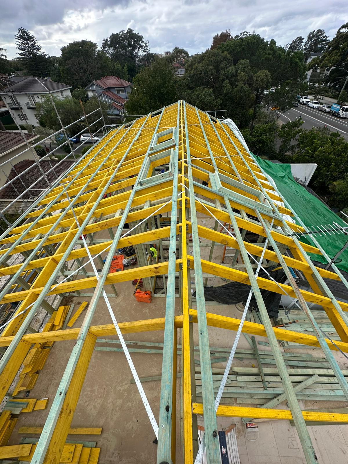 Hand-cut hip roof framing