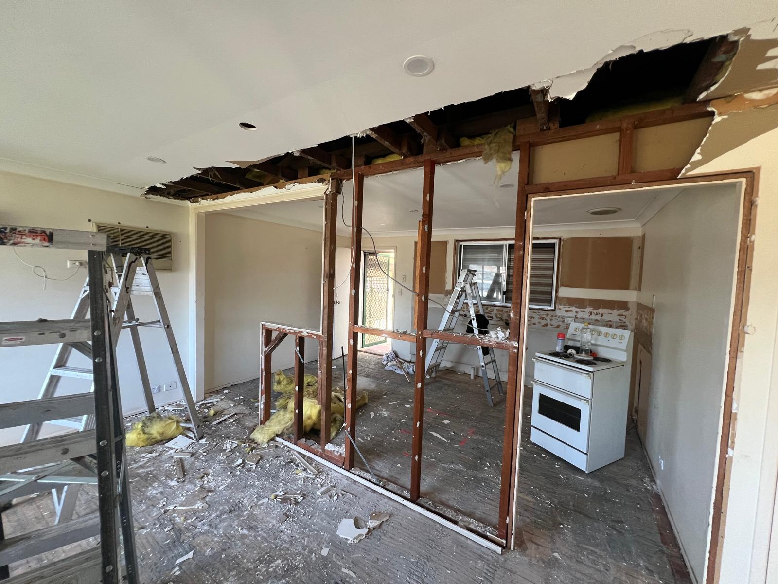 Ceiling and stud strip to bare frame