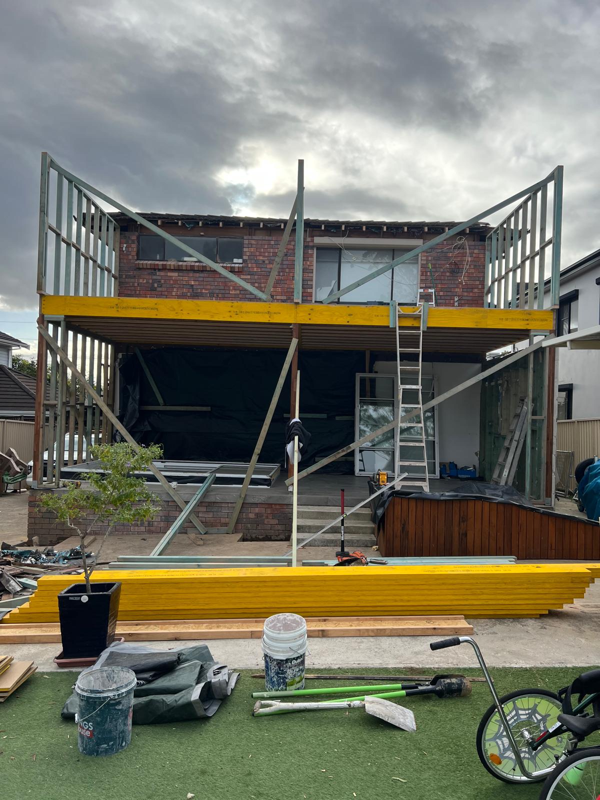 Second-storey addition — rear elevation frame